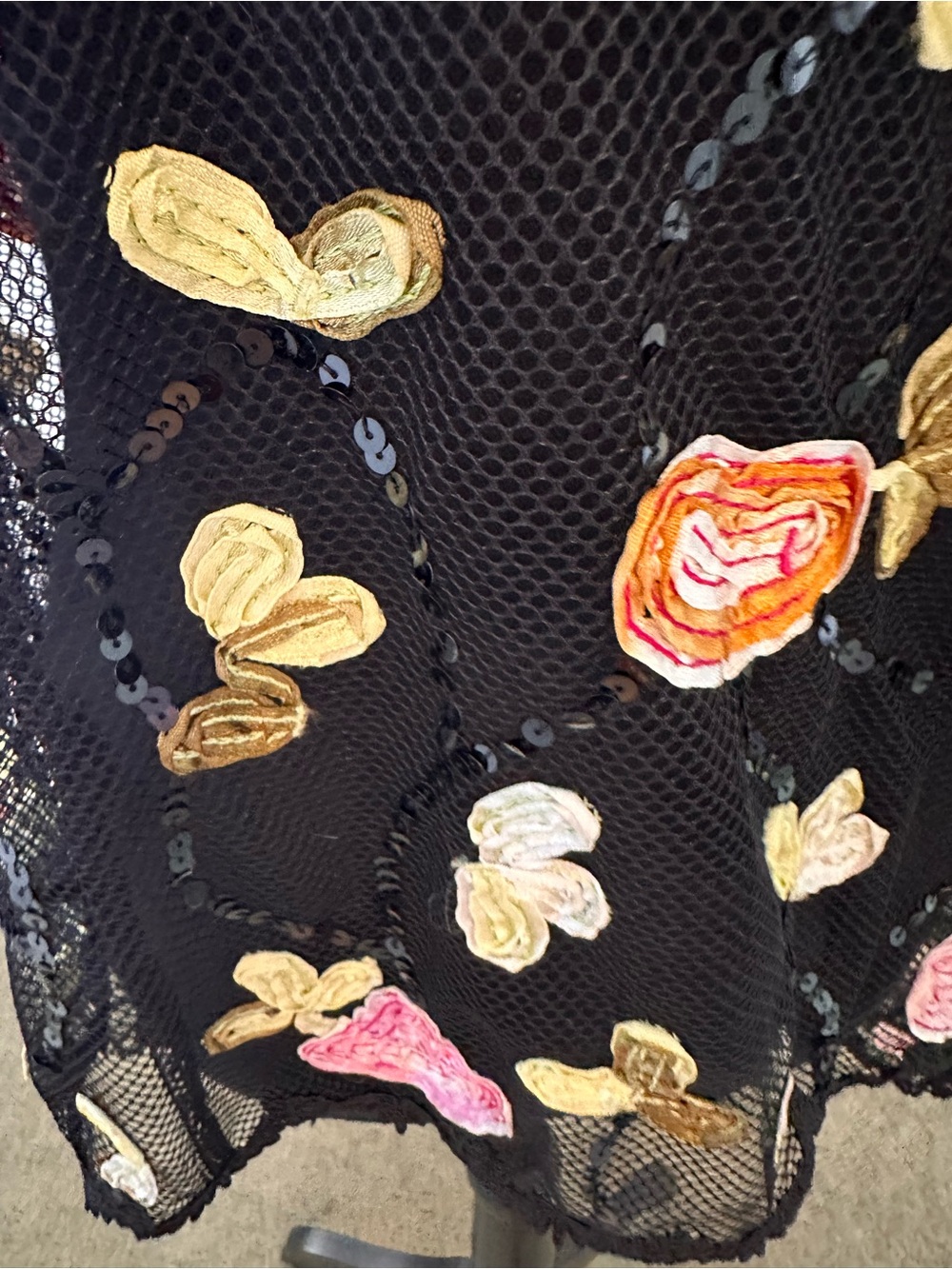 ⭐️ Black Sheer Mesh Cardigan with Pink, Yellow & Orange Appliqués - Picture 8 of 12